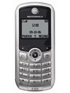 Motorola C123 phone. Announced Q3 2006. Features Monochrome graphic display, 920 mAh battery. Motorola C123